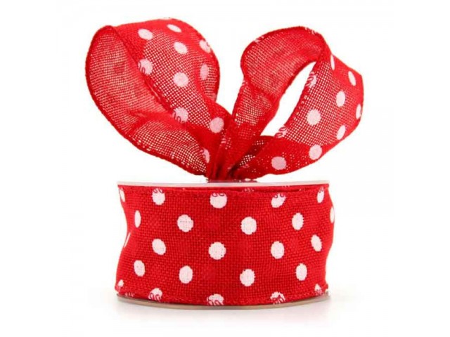 Red/White Dot Ribbon Artifical Jute