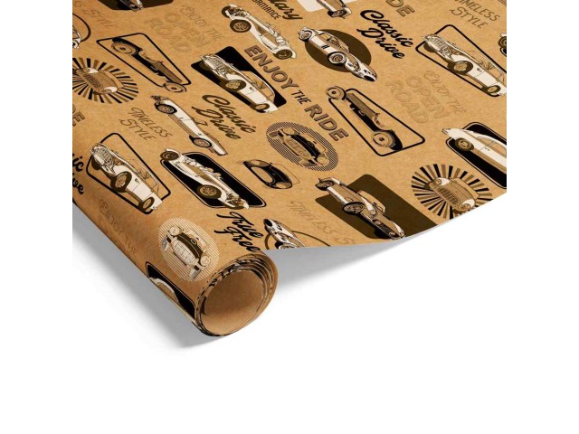 Gift Wrap Vintage Cars on Kraft