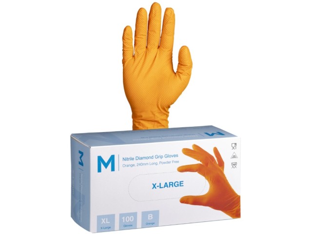 Diamond Grip Nitrile Orange XL 100/Pack