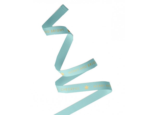 10mm Xmas Cheer Ribbon Gold/Aqua